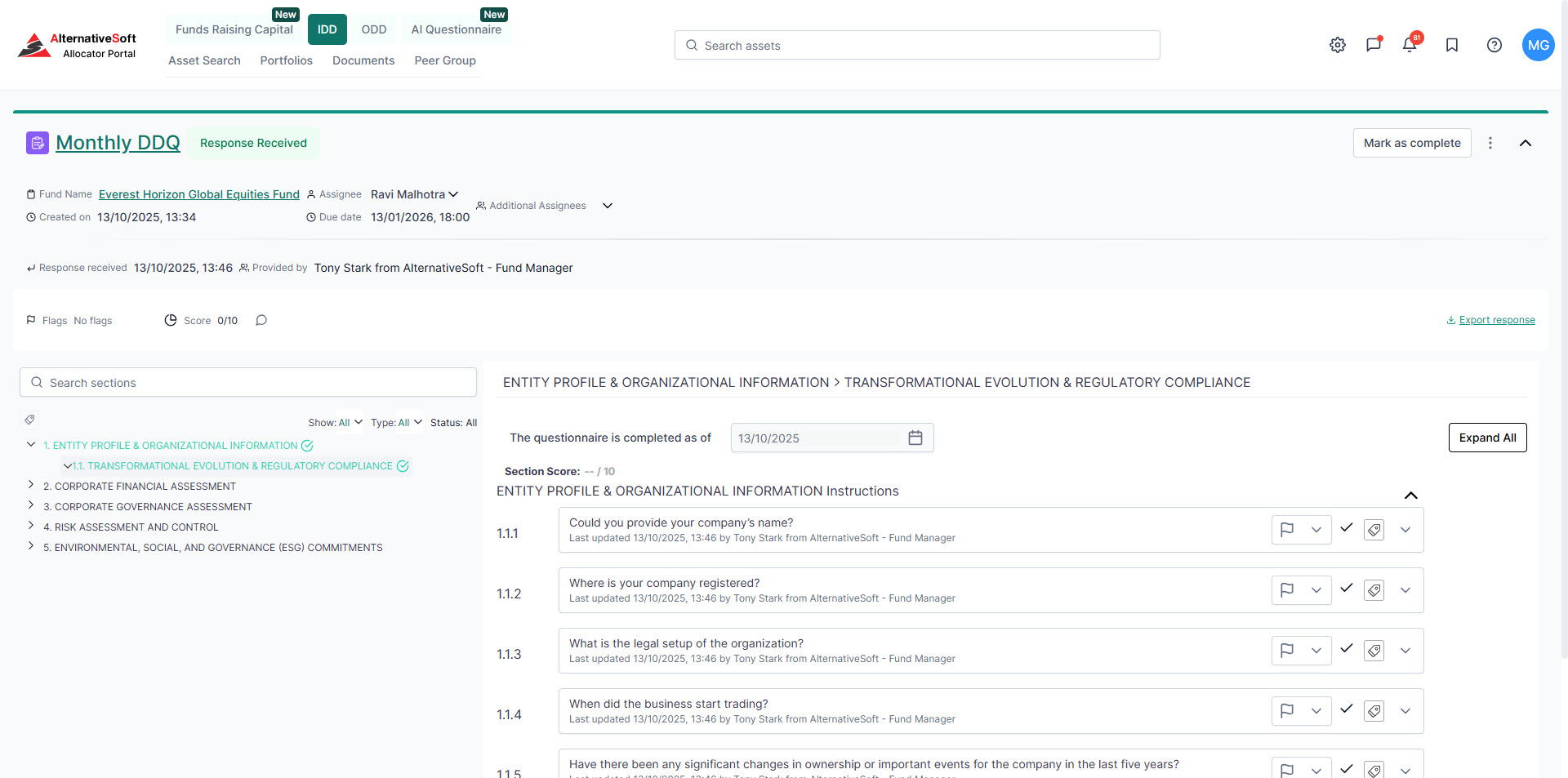 Due Diligence Questionnaires